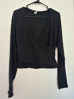 ATHLETA BLACK CROSSOVER LONG SLEEVE BASIC WOMENS TOP SZ XL
